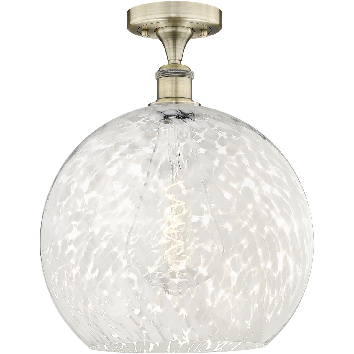 Innovations Lighting  616-1F-AB-G1216-14WM Edison White Mouchette Semi-Flush Mount Antique Brass