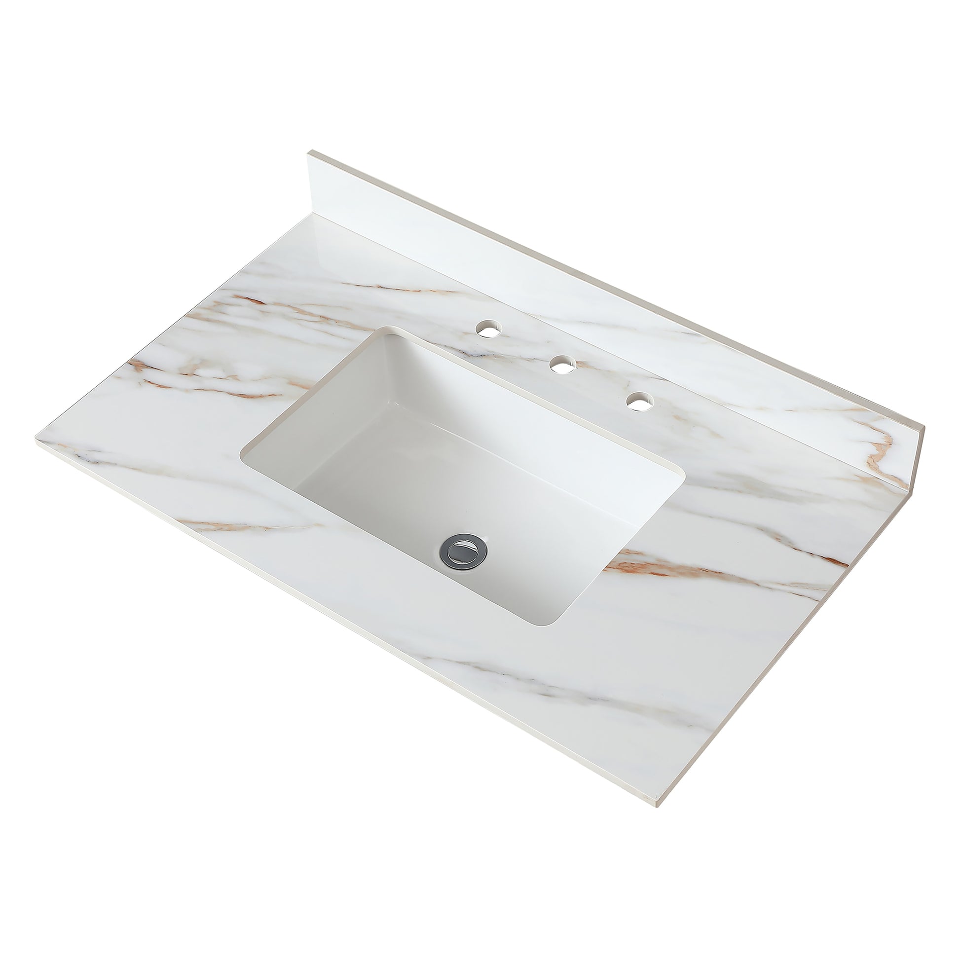 CASAINC 37-in x 22-in White Marble Sintered Stone Undermount Single Sink Widespread Faucet Mount Bathroom Vanity Top