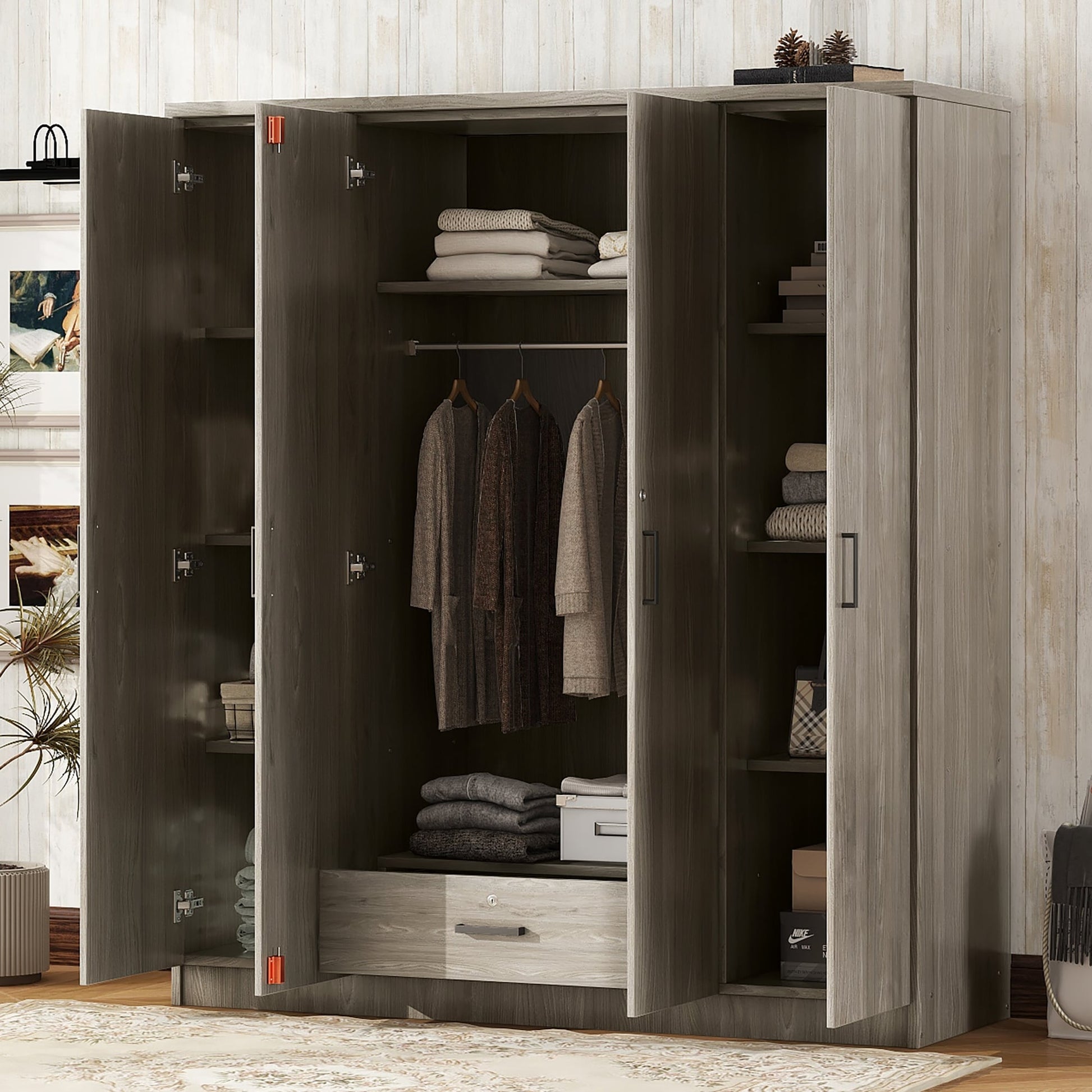 GDFStudio Hartly 4-Door Wardrobe with 1 Drawer