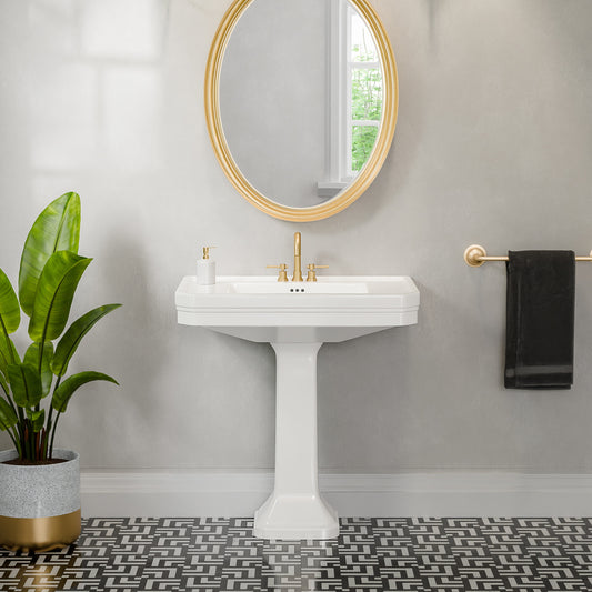 DreamLine Aqua Porcelain Traditional White Pedestal Sink Combo ( 32-in x 32-in x 35-in