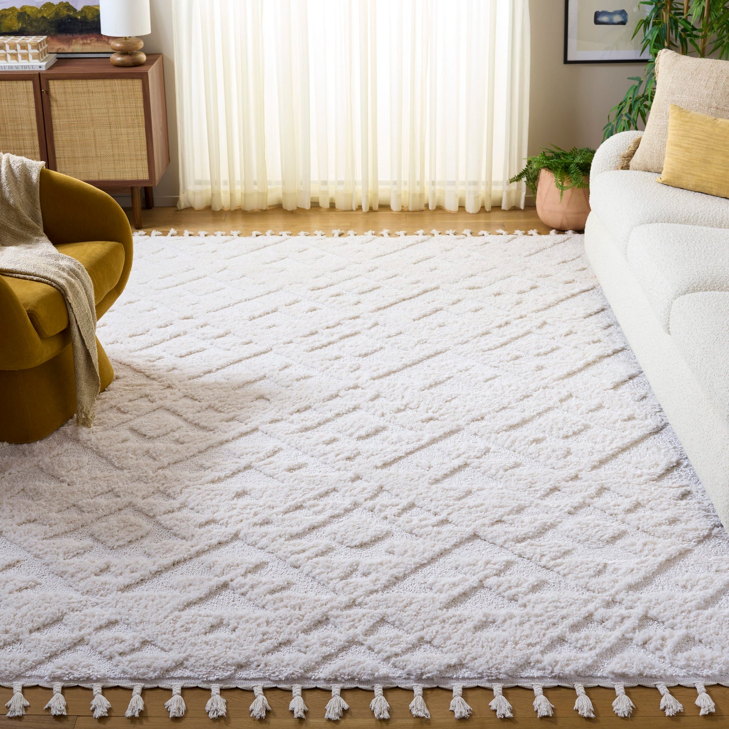 Safavieh Moroccan Tassel Shag 688C Ivory Southwestern Large Rectangle 10ft x 14ft Rug