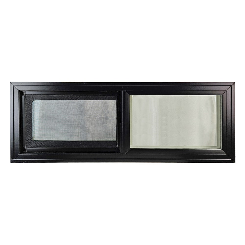 Heritage Horizontal Window TEMPERED GLASS Black Front - Whte Back 36-in x 12-in Double Pane Vinyl Window G7 DP Rating 30 Standard Glass Clear Screen Included