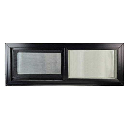 Heritage Horizontal Window TEMPERED GLASS Black Front - Whte Back 36-in x 12-in Double Pane Vinyl Window G7 DP Rating 30 Standard Glass Clear Screen Included