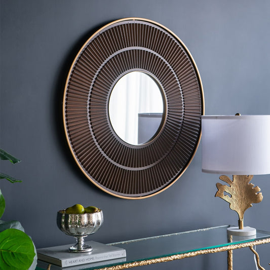 Blisstyle Promir 31.5-in W x 31.5-in H Round Brown Framed Wall Mirror