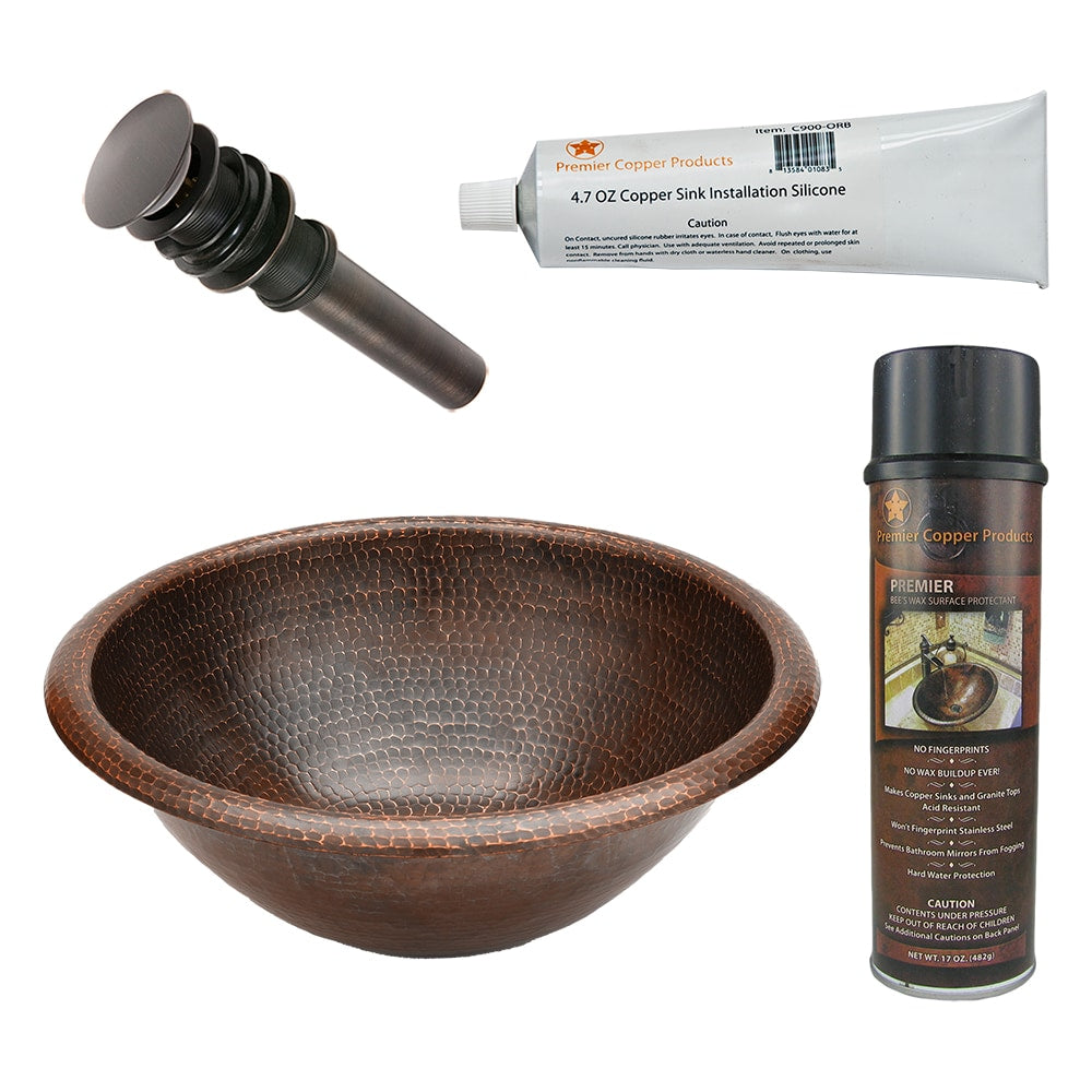PREMIER COPPER PRODUCTS Copper 17-in Drop-in Round Rustic Oil Rubbed Bronze Bathroom Sink with Drain Included