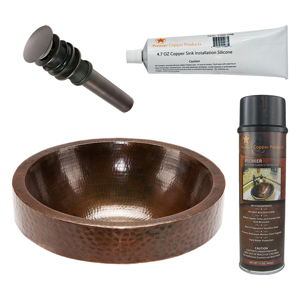 PREMIER COPPER PRODUCTS Copper 17-in Vessel Round Rustic Oil Rubbed Bronze Bathroom Sink with Drain Included
