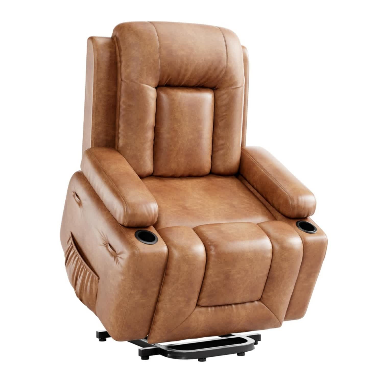Qeetex 22 Inch Retro Brown Leather Upholstered Powered Reclining Recliner with Lift Assistance