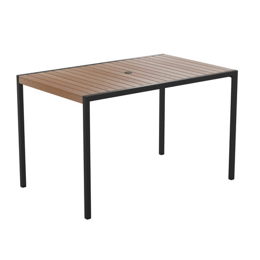 Merrick Lane 30-in x 48-in Outdoor Dining Table with Faux Teak Poly Slat Top and Powder Coated Steel Frame
