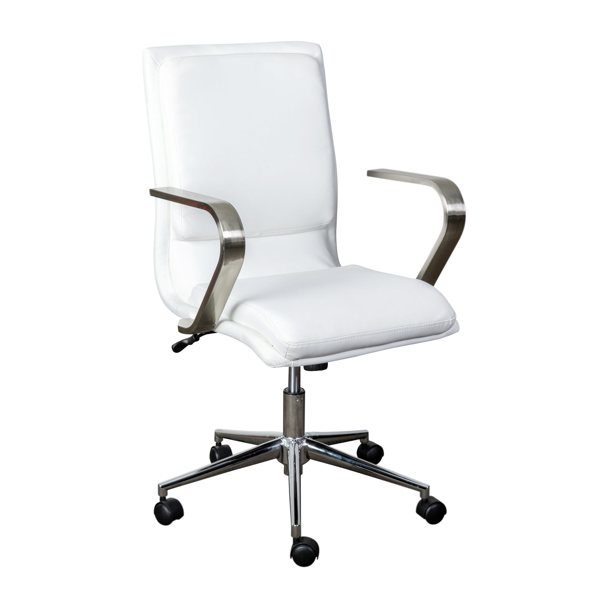 Flash Furniture James Mid-Back Designer Executive LeatherSoft Office Chair with Brushed Chrome Base and Arms; White