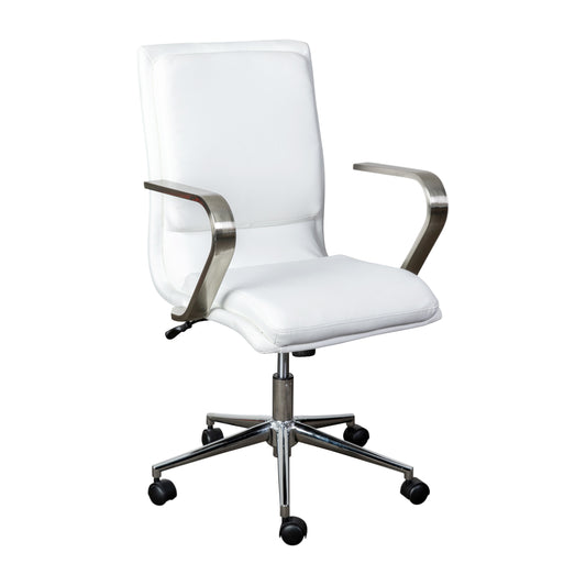 Flash Furniture James Mid-Back Designer Executive LeatherSoft Office Chair with Brushed Chrome Base and Arms; White