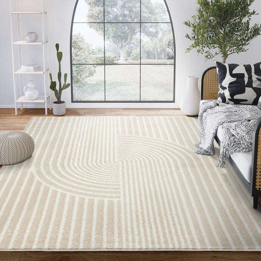 Abani Rugs Nuevo 9 x 12 (ft) Loomed Polypropylene Cream/Beige Rectangular Indoor Abstract Mid-Century Modern Spot Clean Only Area rug