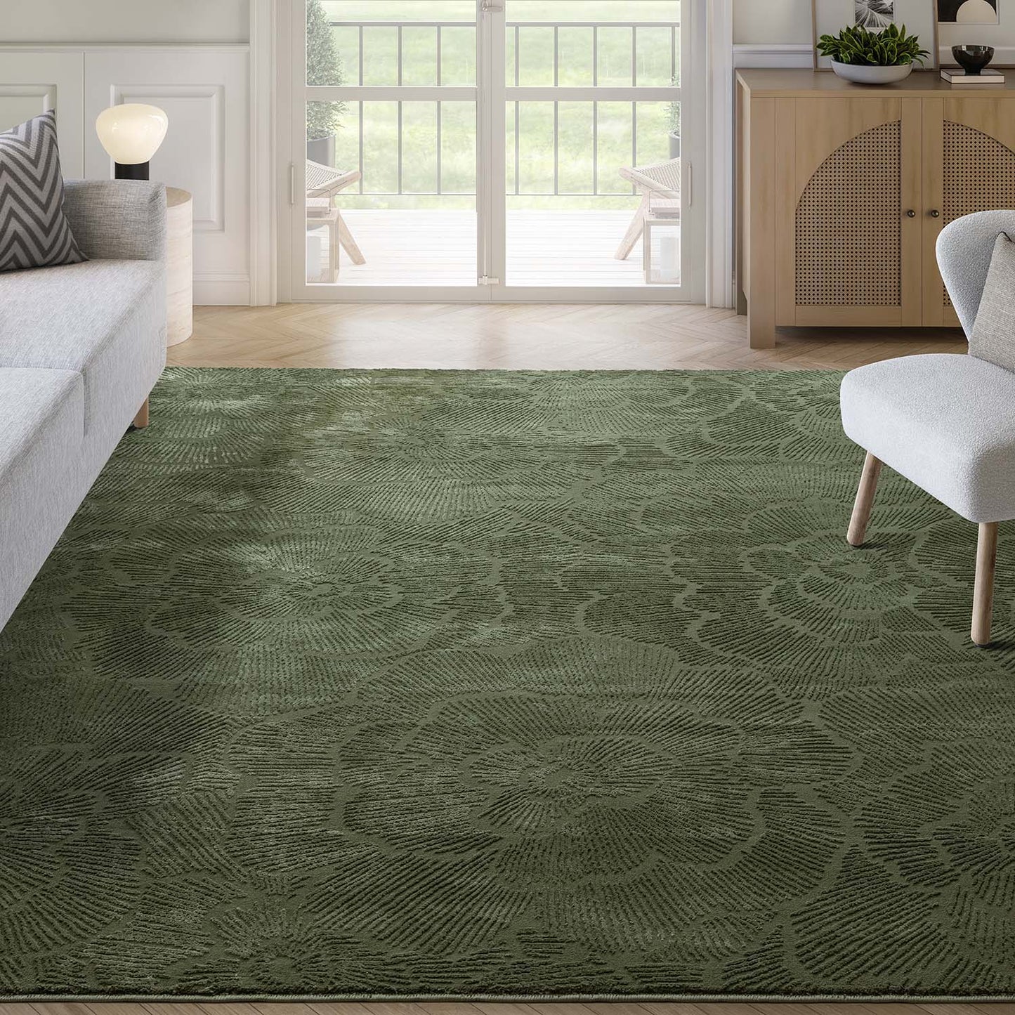Abani Rugs Plush Deco 6 x 9 (ft) Loomed Cotton/Polyester Green Rectangular Indoor Floral/Botanical Machine washable Area rug
