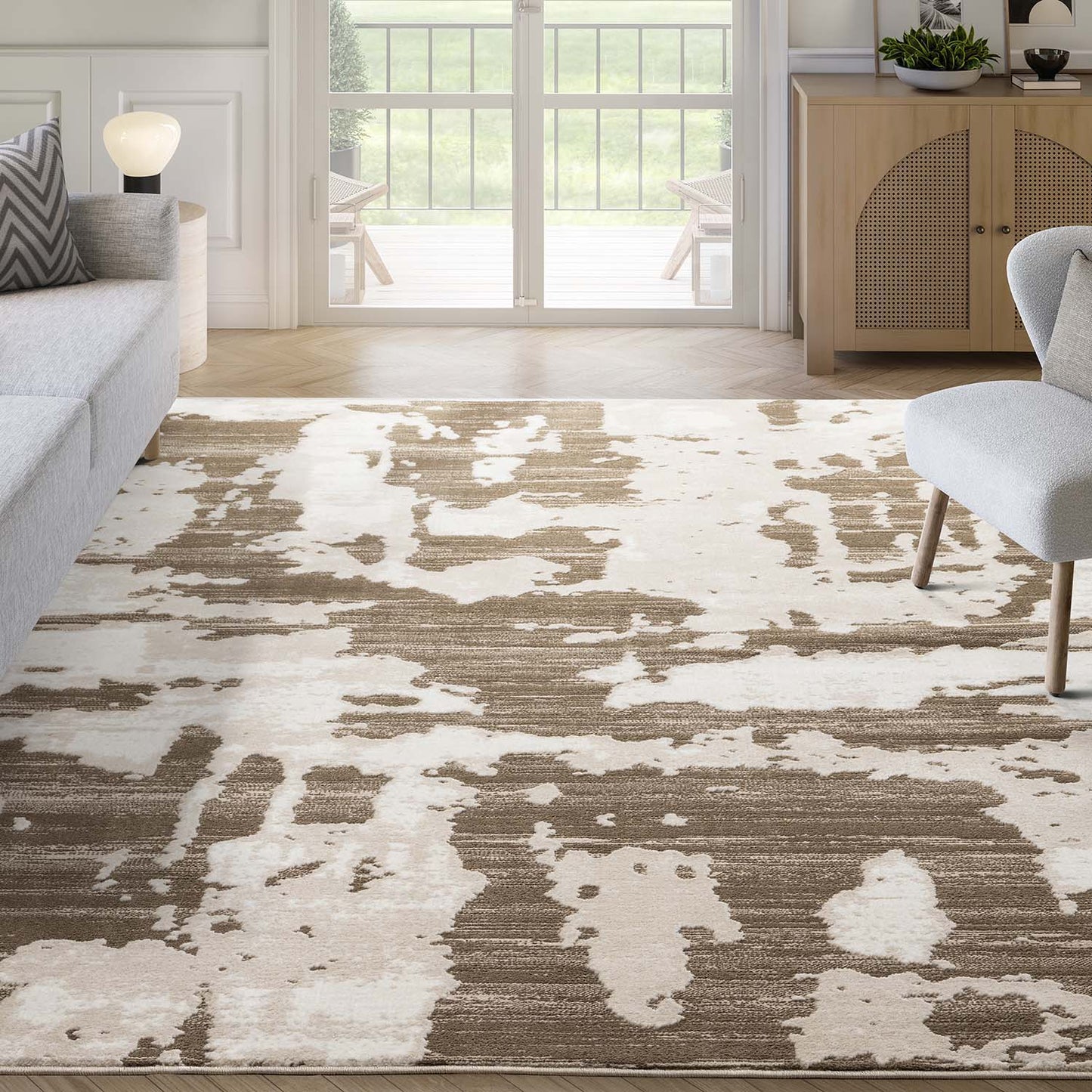 Abani Rugs Terra 9 x 12 (ft) Loomed Polyester/Polypropylene Brown/Cream Rectangular Indoor Abstract Spot Clean Only Area rug