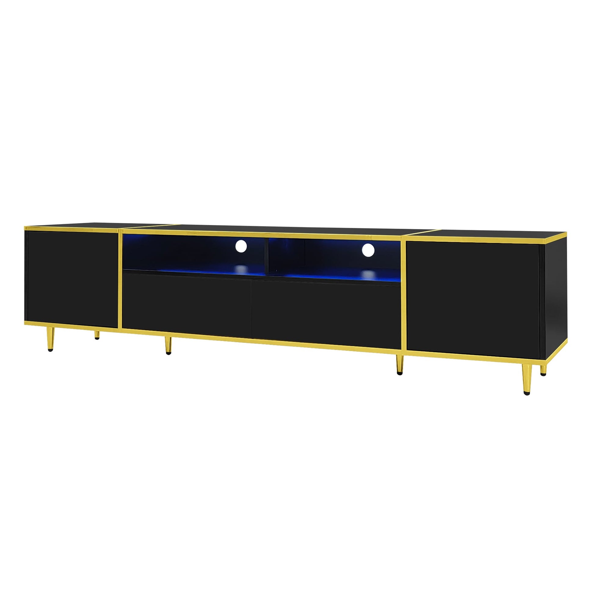Clihome Entertainment Center with LED Lights Modern/Contemporary Black and gold 70.9-in W TV cabinet ( Accommodates TVs up to 80-in )