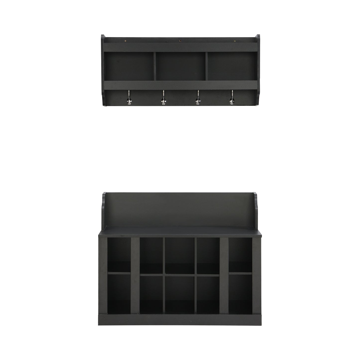 Clihome Hall Tree with Wall Mounted Coat Rack Casual 35.4-in Black Composite Hall Tree