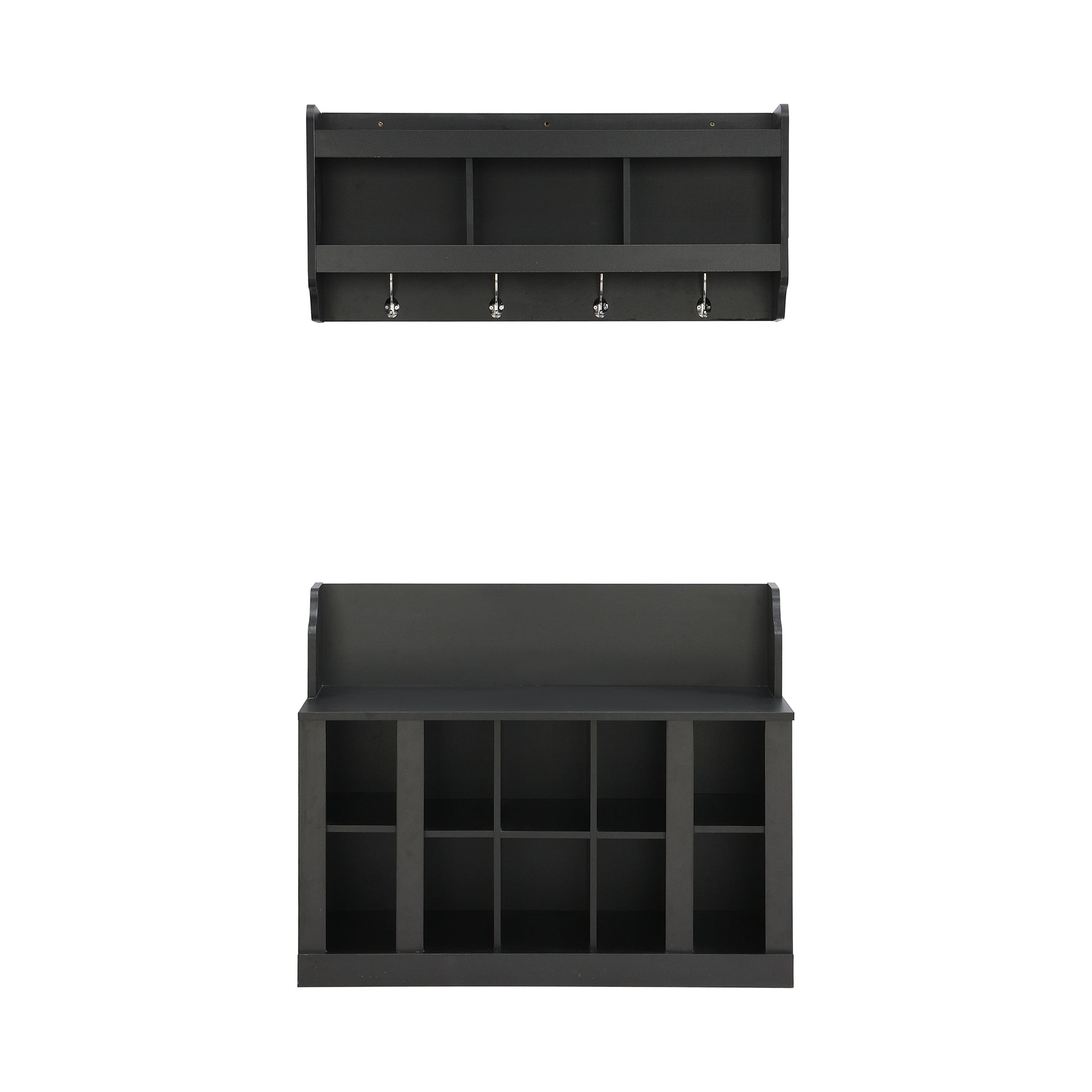 Clihome Hall Tree with Wall Mounted Coat Rack Casual 35.4-in Black Composite Hall Tree