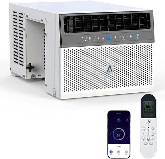 Qeetex 6000 BTU Window Air Conditioner Cools 350 Sq. Ft with Remote/App Control and 6 Modes in White