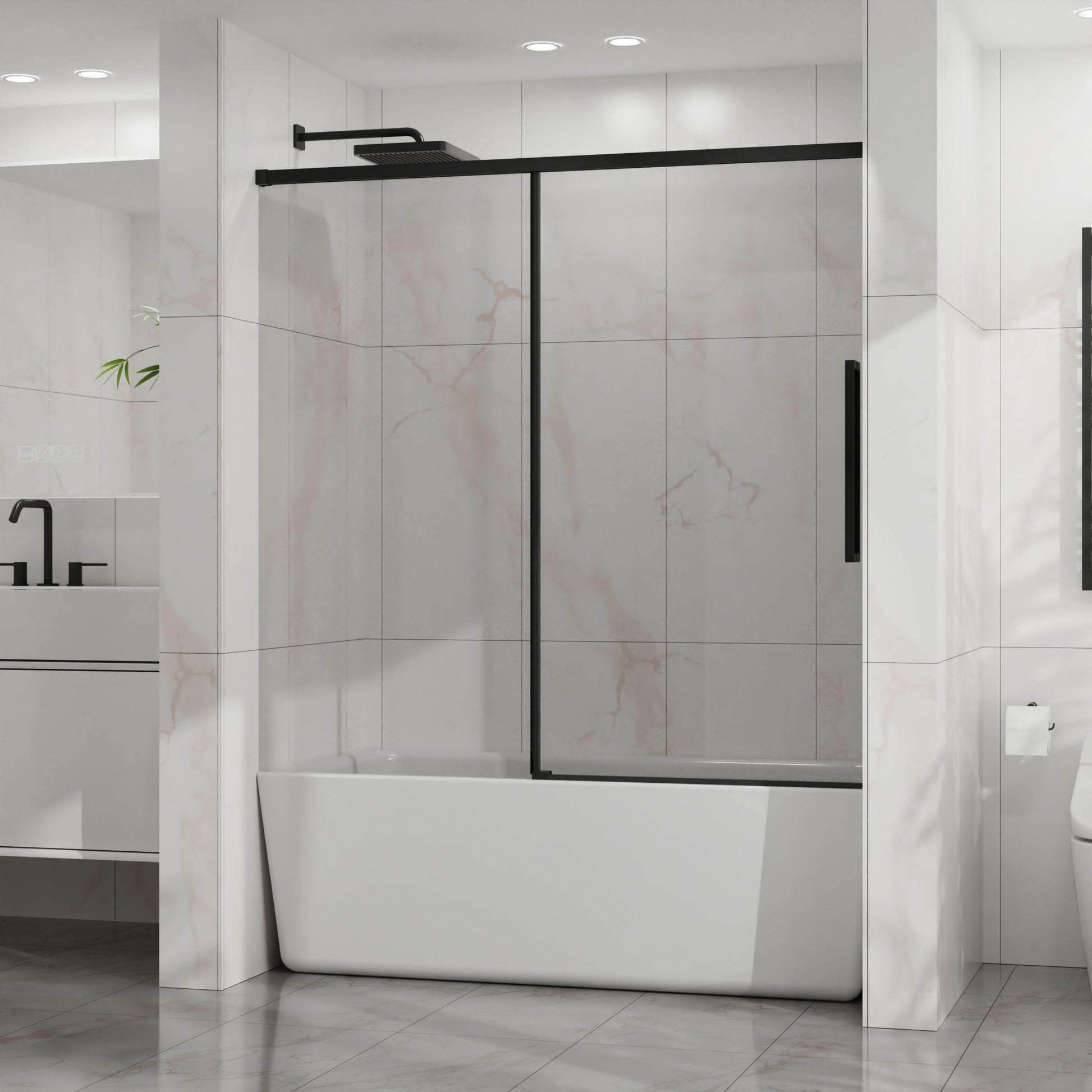 LIVIZA YZ Single Sliding Matte Black 56-in to 60-in W x 58-in H Semi-frameless Clear Glass Sliding Shower door