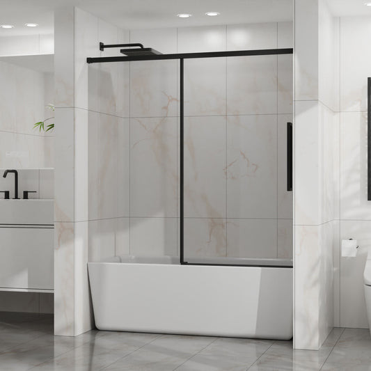 LIVIZA YZ Single Sliding Matte Black 56-in to 60-in W x 58-in H Semi-frameless Clear Glass Sliding Shower door