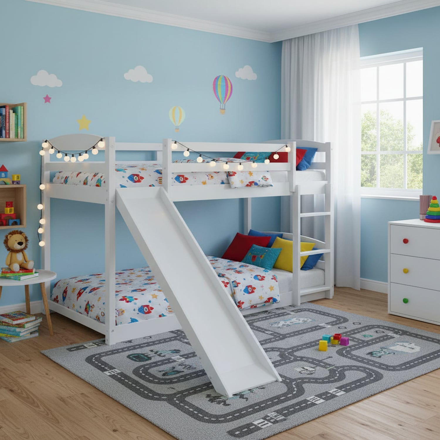 Homy Casa Twin over Twin Bunk Bed with Convertible Slide and Ladder White