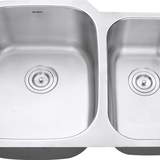 Ruvati Parmi Undermount 29-in x 20.75-in Stainless steel Double offset bowl 16 -Gauge Kitchen Sink