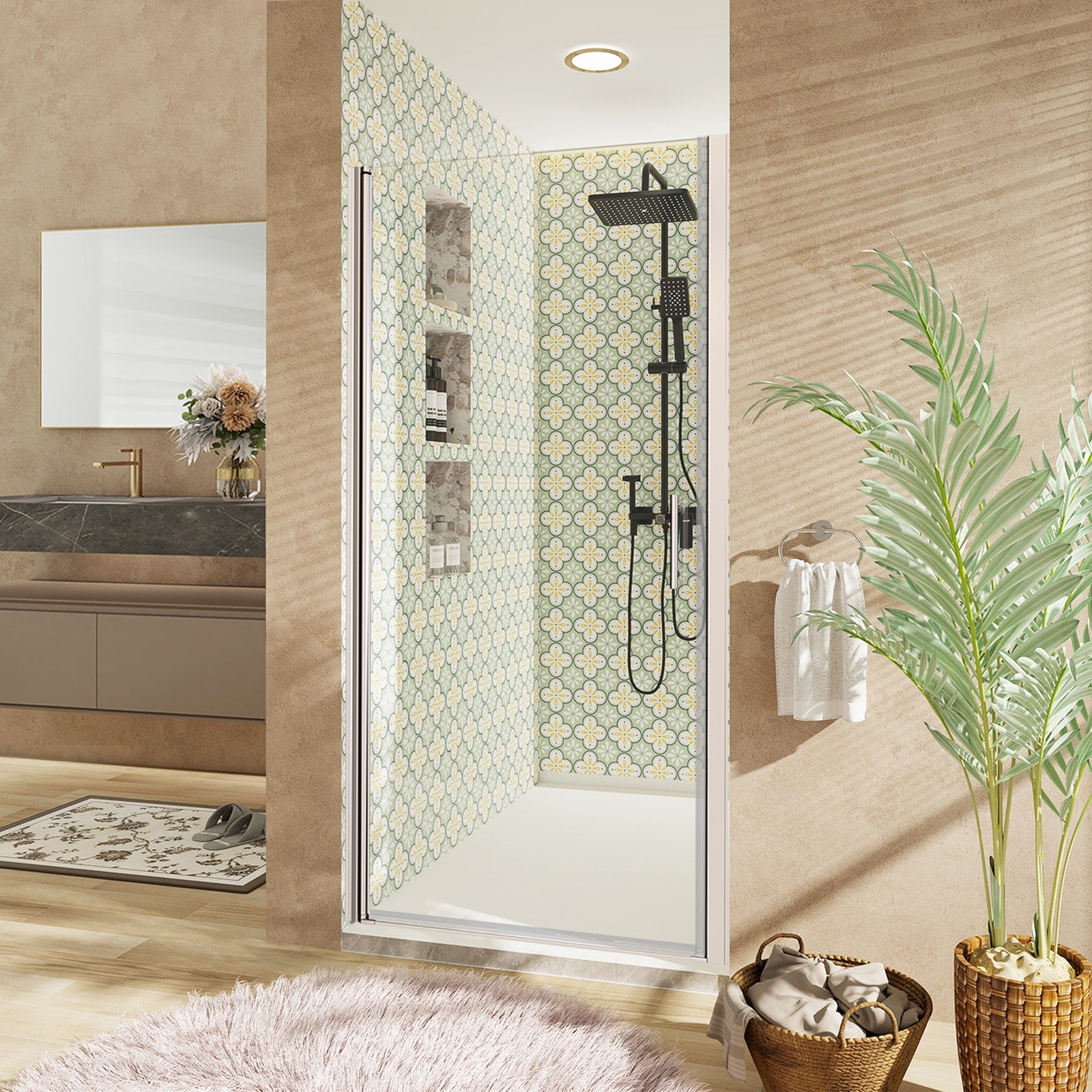 Forclover Pivot Frameless Shower Door Chrome 34-in to 35-in W x 72-in H Frameless Clear Glass Pivot Shower door