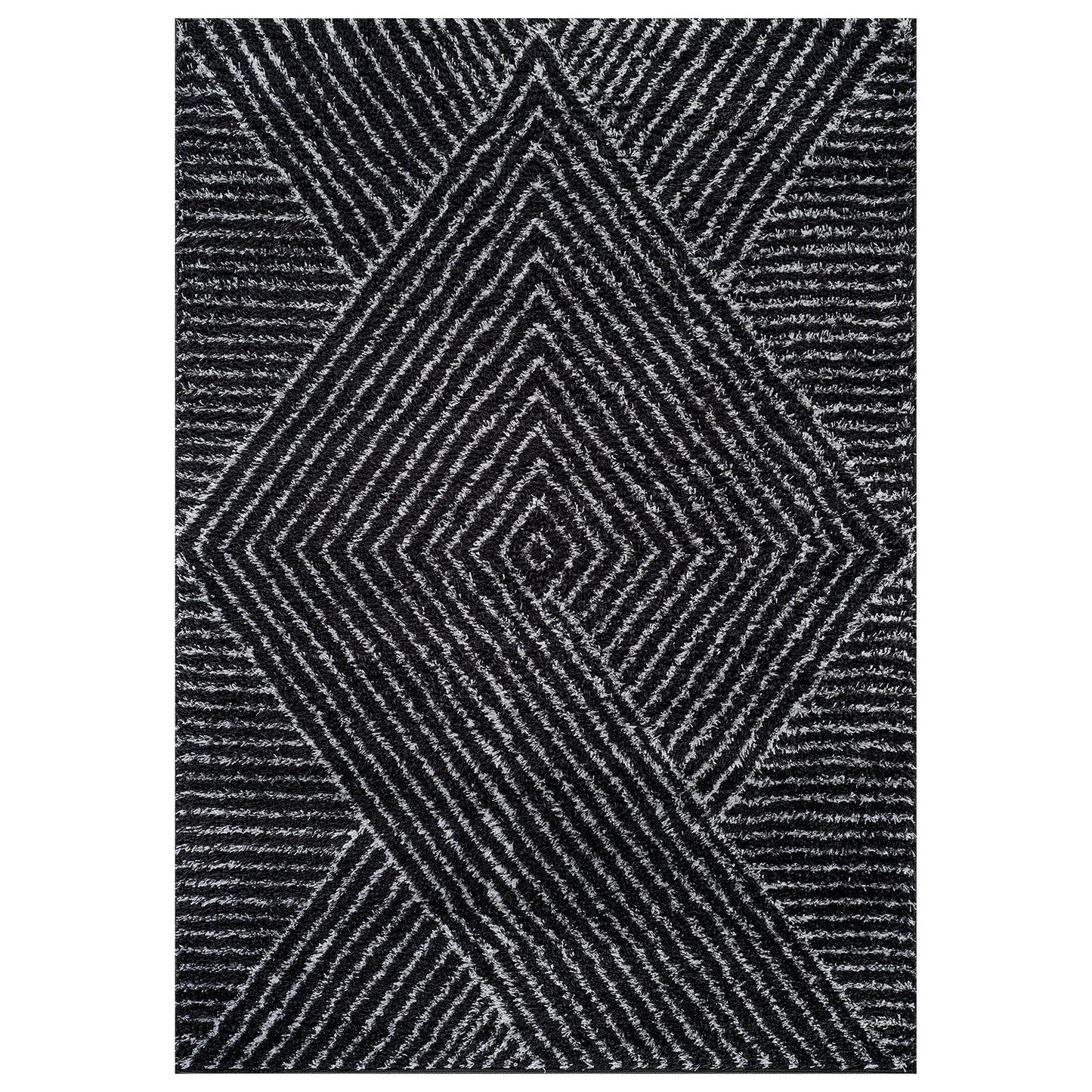 World Rug Gallery Horizon 8 x 10 (ft) Loomed Polyester Anthracite Rectangular Indoor Geometric Bohemian/Eclectic Spot Clean Only Pet Friendly Area rug