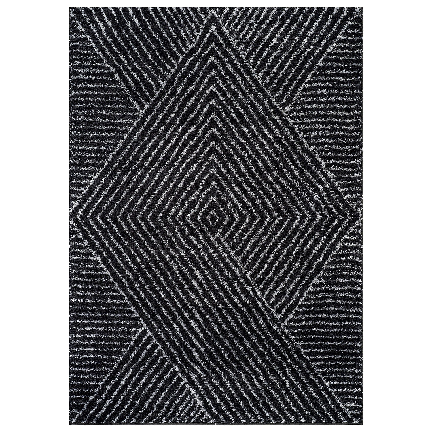 World Rug Gallery Horizon 8 x 10 (ft) Loomed Polyester Anthracite Rectangular Indoor Geometric Bohemian/Eclectic Spot Clean Only Pet Friendly Area rug