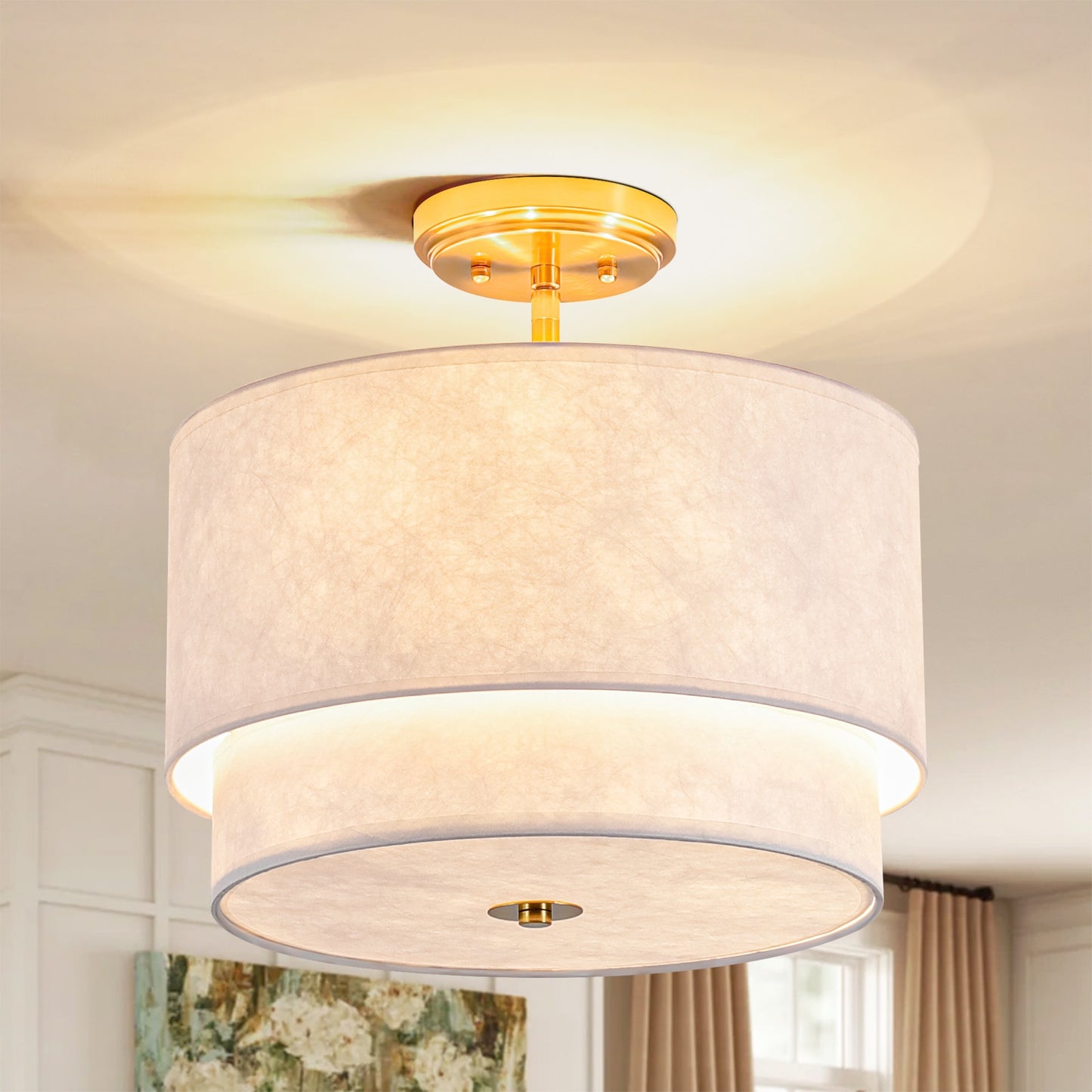 Rennnsan Reback 3 -Light 15.75-in Brushed Gold Semi Flush Mount Light