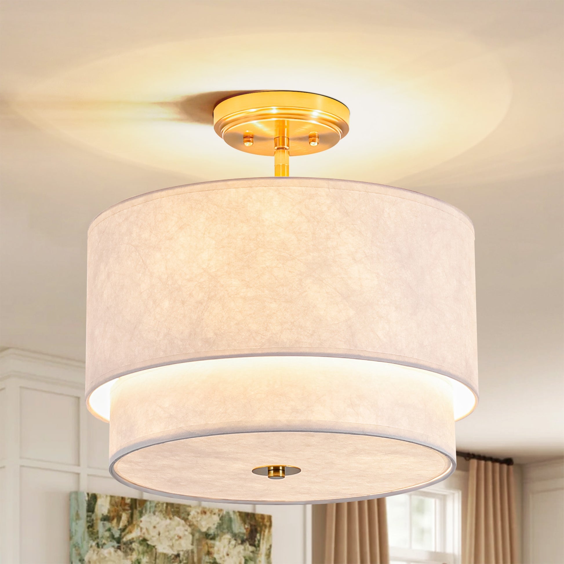 Rennnsan Reback 3 -Light 15.75-in Brushed Gold Semi Flush Mount Light