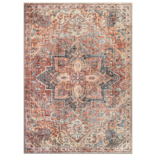 World Rug Gallery Terra 9 x 12 (ft) Loomed Polyester Multi Rectangular Indoor Medallion Oriental Machine washable Pet Friendly Area rug