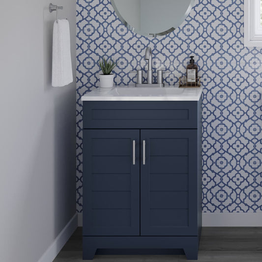 Style Selections Kirkman 24-in Deep Ocean Blue Single Sink Bathroom Vanity with White Cultured Marble Top