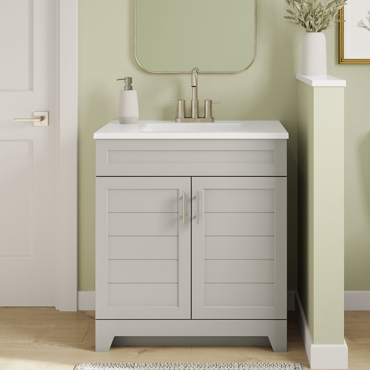 Style Selections Kirkman 30-in Light Gray Single Sink Bathroom Vanity with White Cultured Marble Top