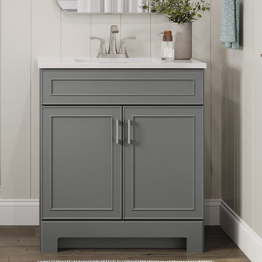 Style Selections Esterbrook 30-in Dark Gray Single Sink Bathroom Vanity with White Cultured Marble Top