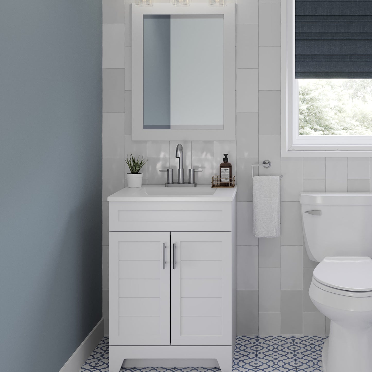 Style Selections Kirkman 24-in True White Single Sink Bathroom Vanity with White Cultured Marble Top (Mirror Included)