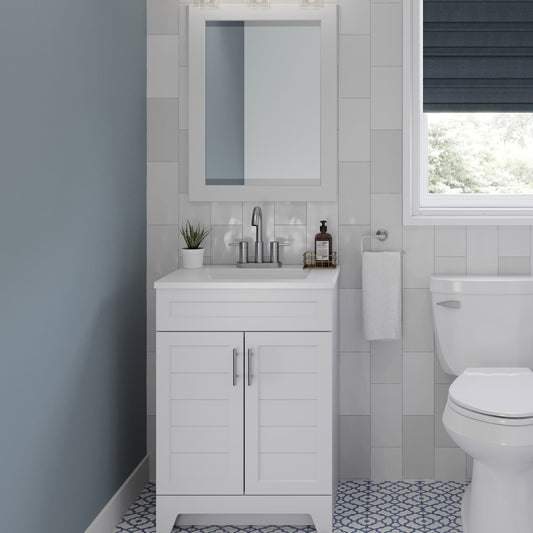 Style Selections Kirkman 24-in True White Single Sink Bathroom Vanity with White Cultured Marble Top (Mirror Included)