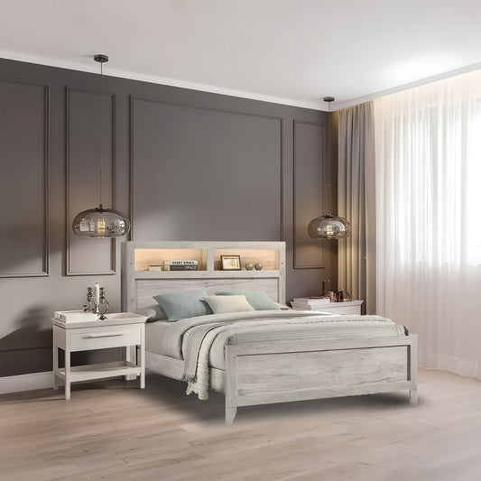 IHOMEadore Queen Beige Wood Panel Bed with Headboard