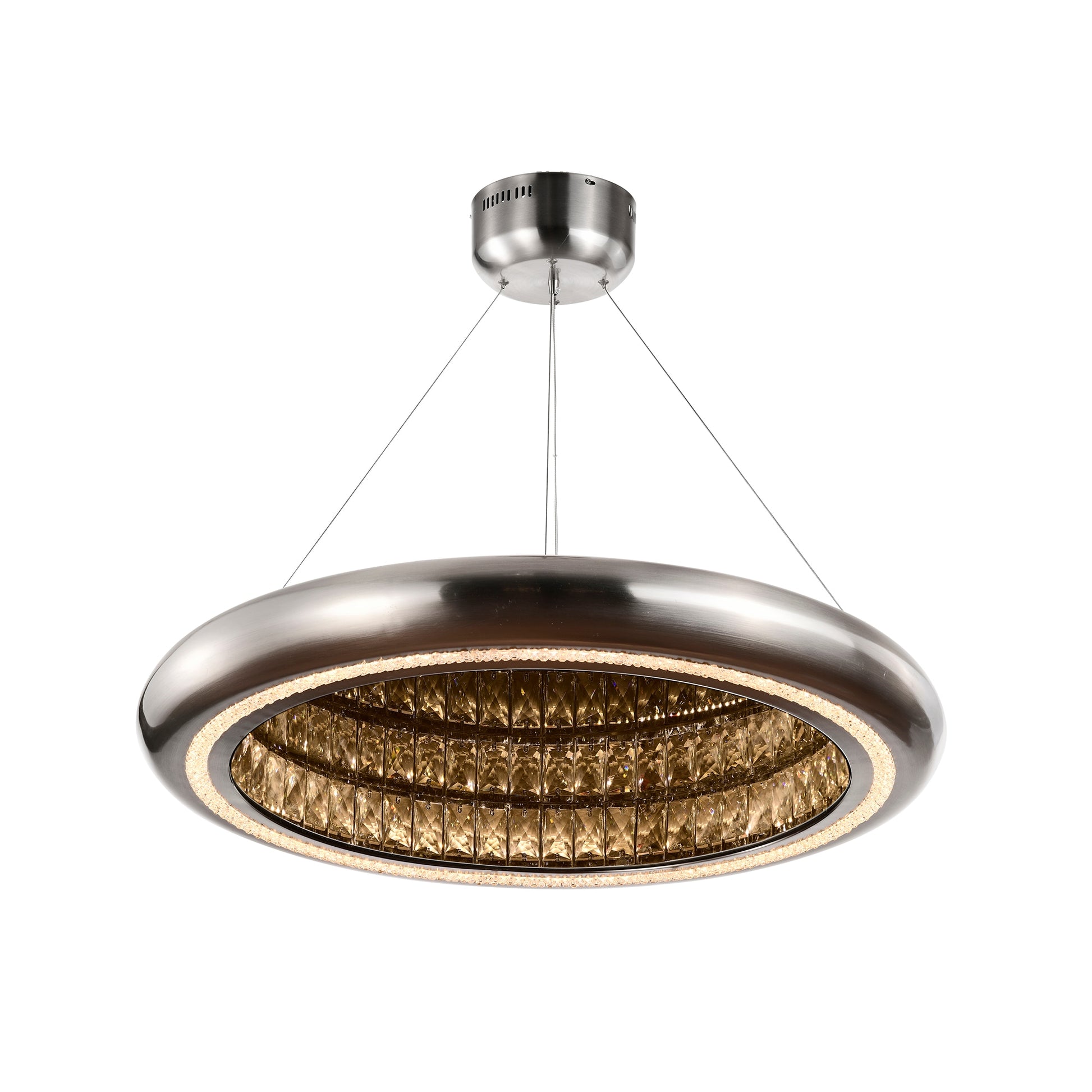 Edvivi Palace 1 -Light Brushed Nickel Glam Integrated LED Crystal For Use in Bedrooms, Dining Rooms, Foyers, Kitchens, Living Rooms Chandelier