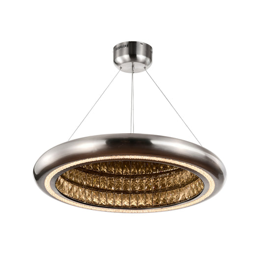 Edvivi Palace 1 -Light Brushed Nickel Glam Integrated LED Crystal For Use in Bedrooms, Dining Rooms, Foyers, Kitchens, Living Rooms Chandelier