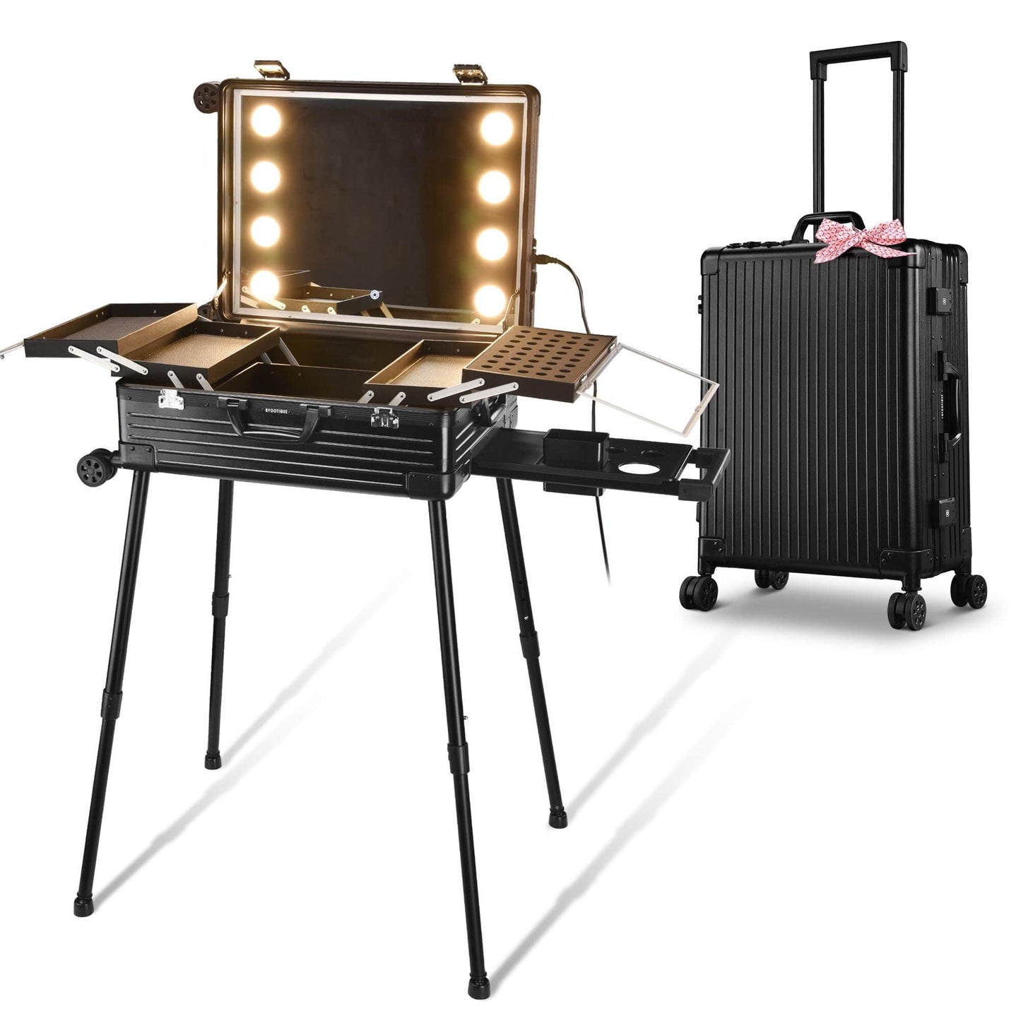 Yescom Byootique Rolling Makeup Case 24 Inch LED Lighted Mirror Cosmetic Travel Trolley