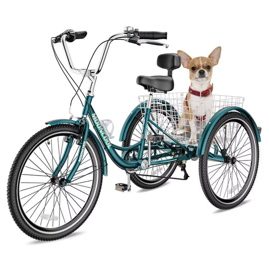 MOONCOOL  26-in Adult unisex Tricycle Three-Wheeled Bicycles Cruise Trike with Shopping Basket for Seniors Women Men (Peacock Teal)