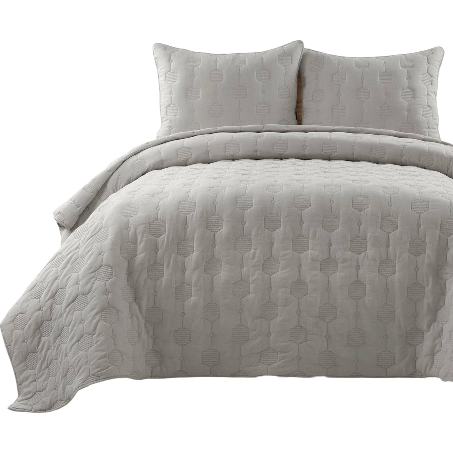 Slickblue 3-Piece Grey King/California King / Full/Queen Cotton Quilt Set for Bedroom