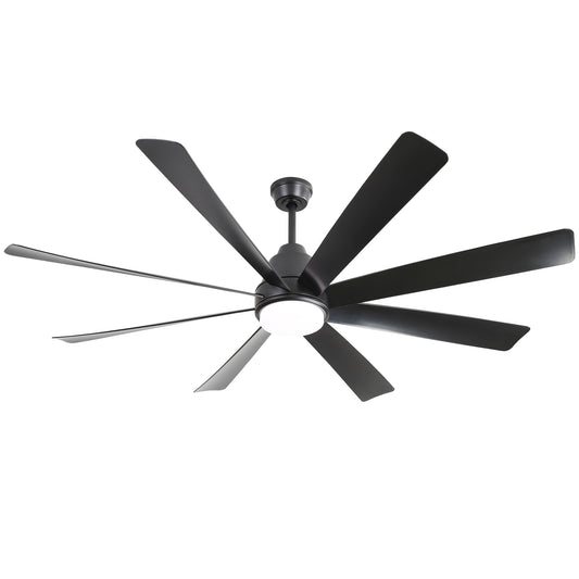 SINOFURN 72-in Black with Finished Blades Color-Changing Integrated LED Ceiling Fan With Light 8 -Blade