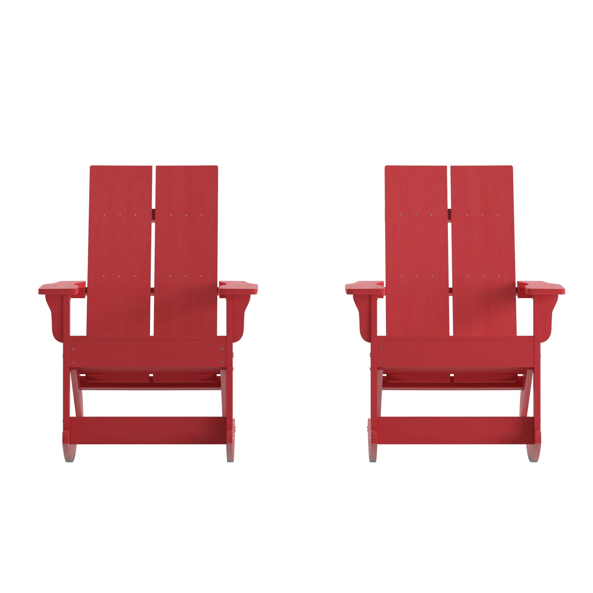 Merrick Lane Set of 2 Wellington UV Treated All-Weather Polyresin Adirondack Rocking Chair in Red for Patio; Sunroom; Deck and More
