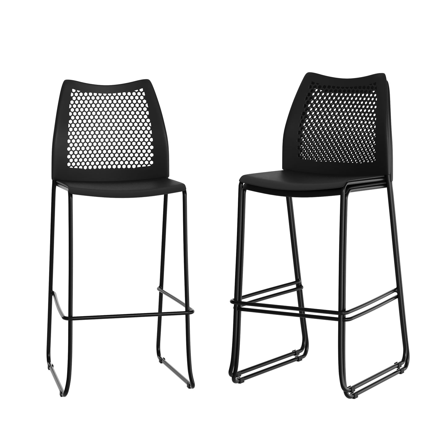 Flash Furniture 3 Pack HERCULES Series Black Stack Bar Stool with Air-Vent Back and Black Powder Coated Sled Base