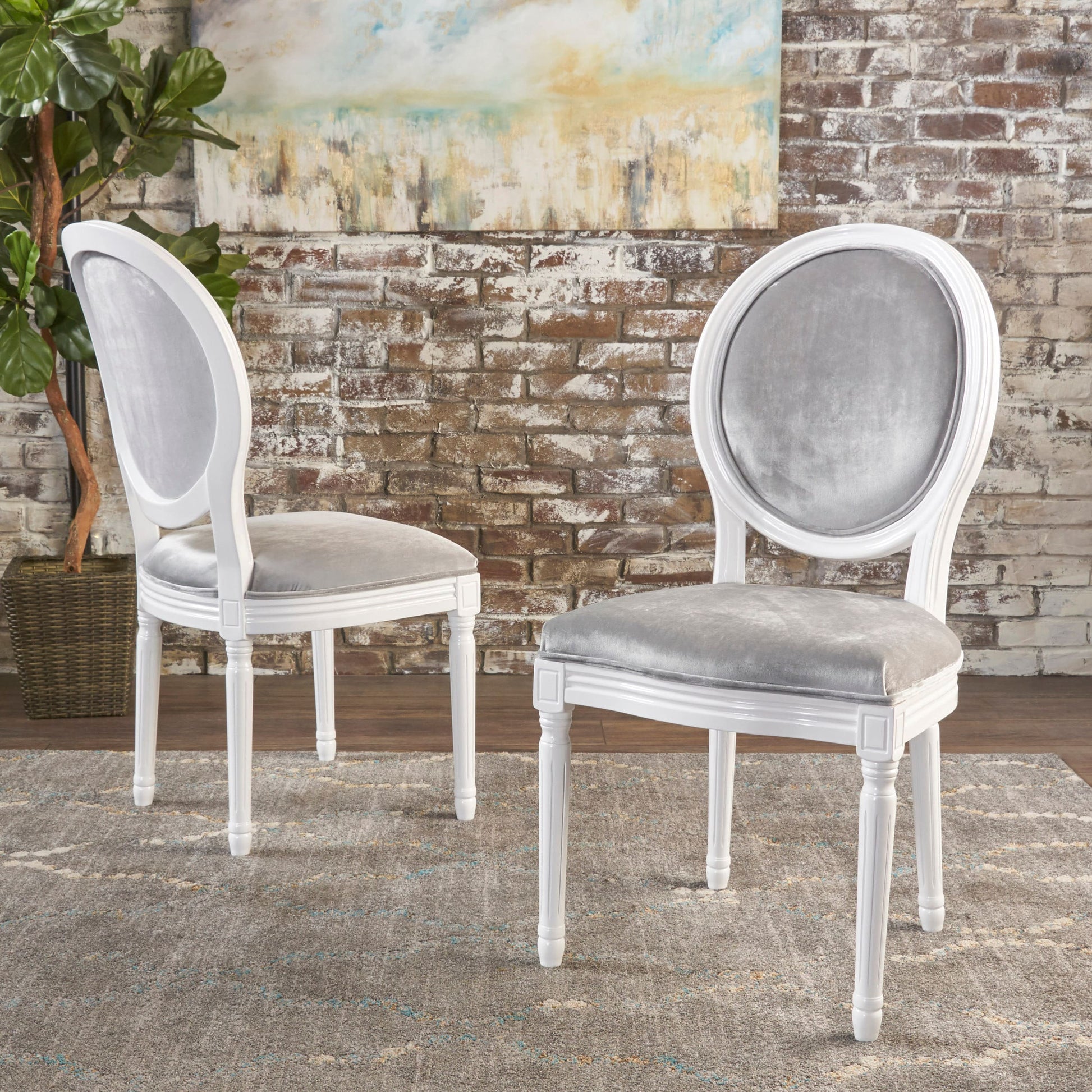 Christopher Knight Home Phinnaeus Contemporary Velvet Dining Chairs Set of 2 Light Gray and Gloss White