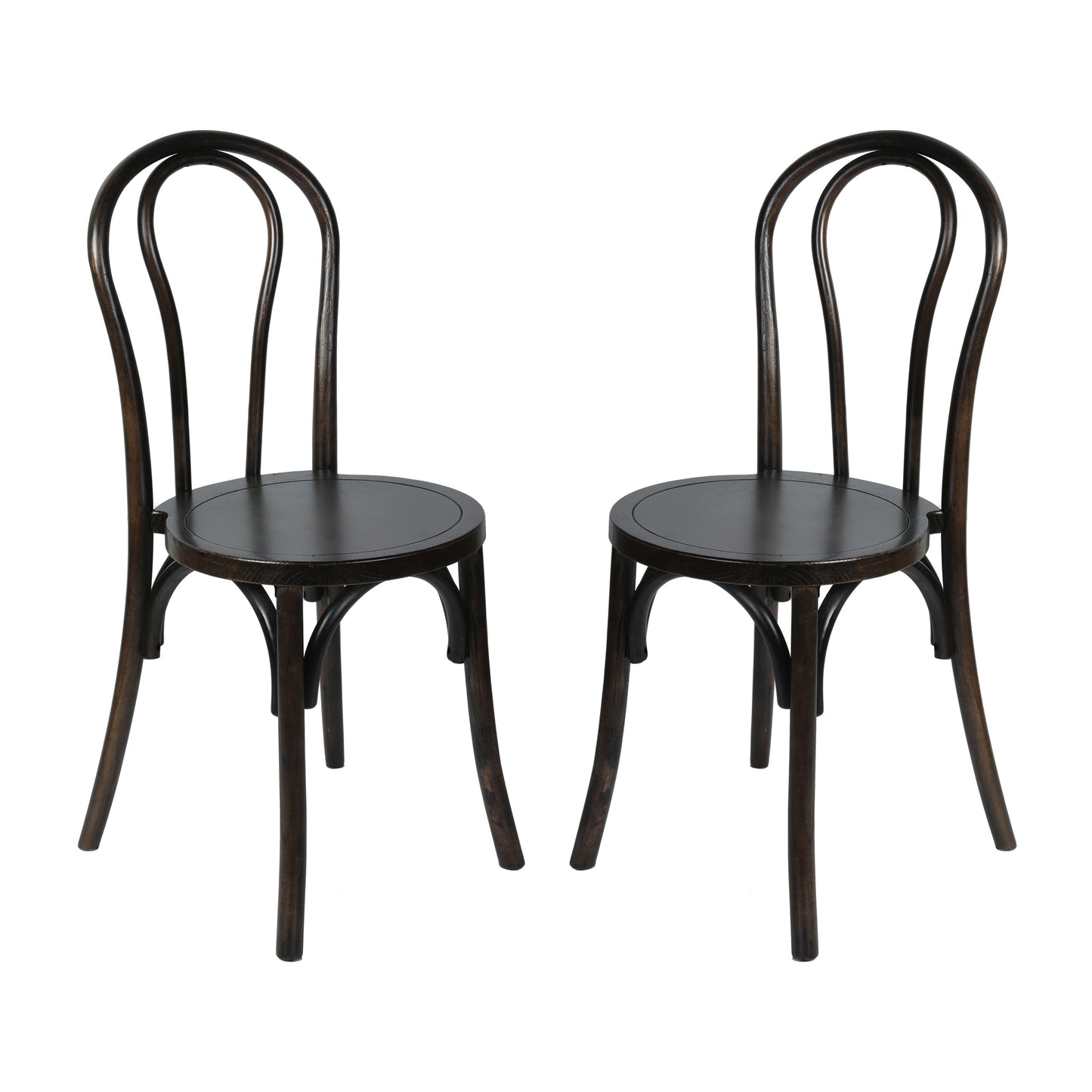 Merrick Lane Lowry Set of 2 Thonet Style Solid Wood Dining Chairs with Stackable Design and Elegant Finish in Early American