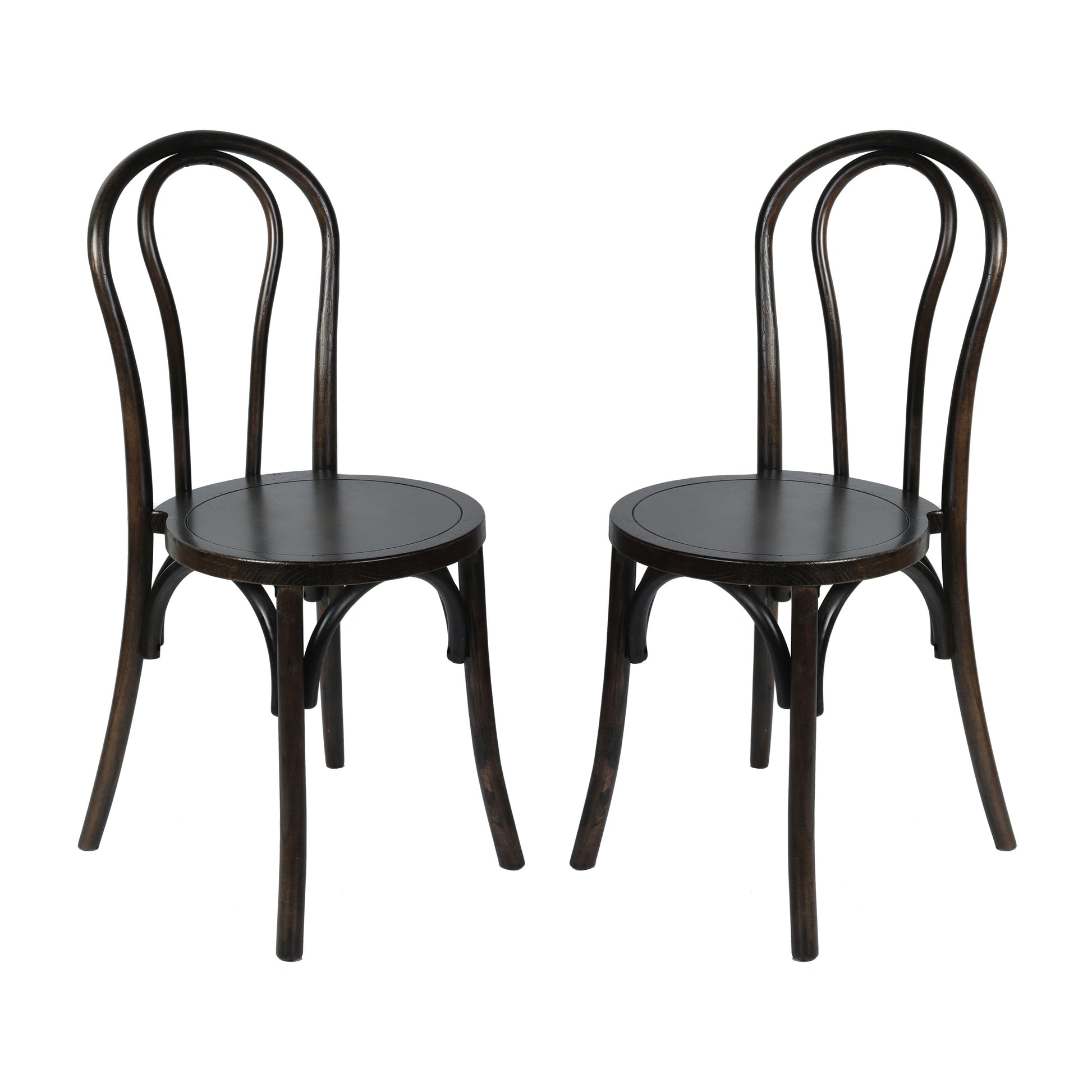 Merrick Lane Lowry Set of 2 Thonet Style Solid Wood Dining Chairs with Stackable Design and Elegant Finish in Early American