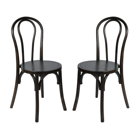 Merrick Lane Lowry Set of 2 Thonet Style Solid Wood Dining Chairs with Stackable Design and Elegant Finish in Early American