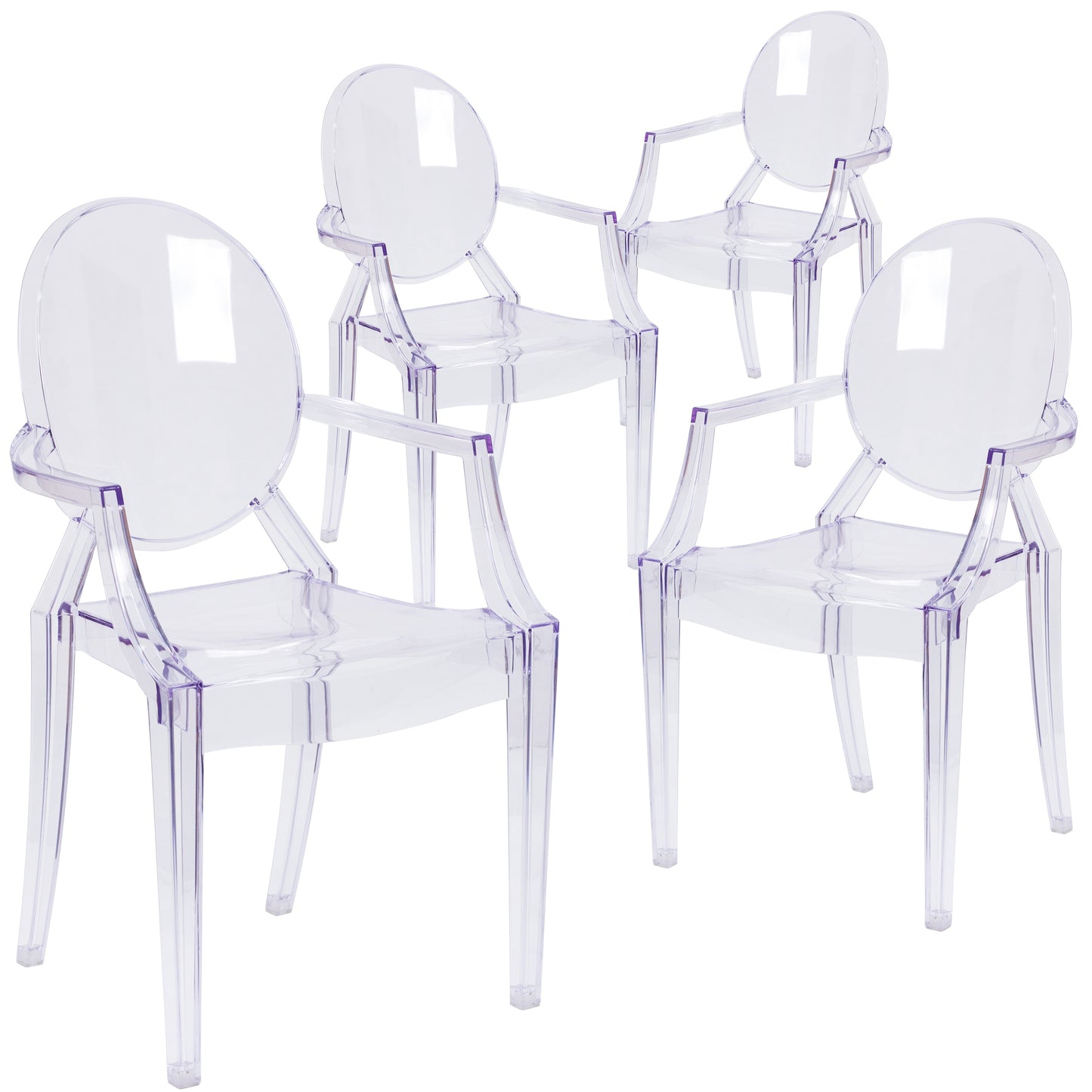 Flash Furniture Max 4 Pack Ghost Chair with Arms in Transparent Crystal